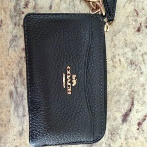 Coach Black Pebbled Leather Wristlet with Gold Logo